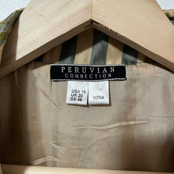 Peruvian Connection Silk Edwardian Embroidered Jacket Size 16 Striped Artsy FLAW - Picture 14 of 15